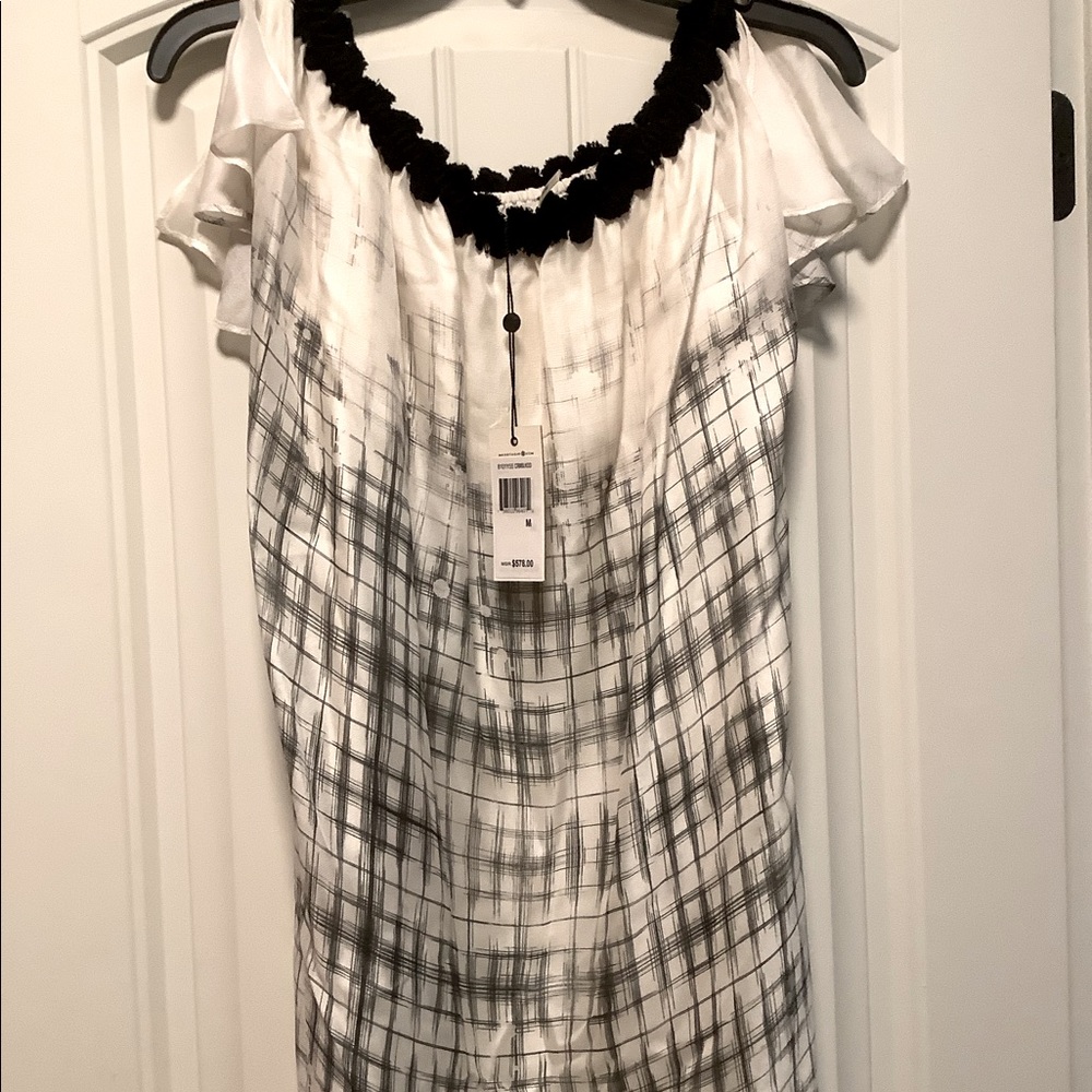 New with tags! Max Studio 100% silk off shoulder scallop neck dress. Size M